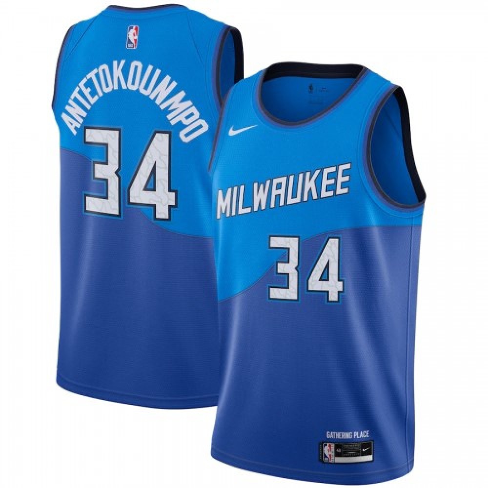 Men's Milwaukee Bucks Giannis Antetokounmpo #34 Blue 2020/21 Swingman Jersey–City Edition-Pro Kit Vault | Brand New 26/27 Sports Jerseys